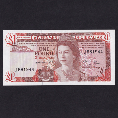 Gibraltar (P20a) £1, 20th November 1975, QEII, first date, UNC
