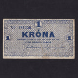 Iceland (P17b) 1 Krona, 1922, blue serial upper left, marks, otherwise Fine