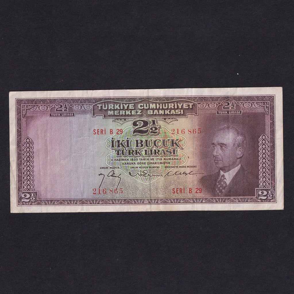 Turkey (P140) 2.5 Lira, series B29, President I. Inonu, EF