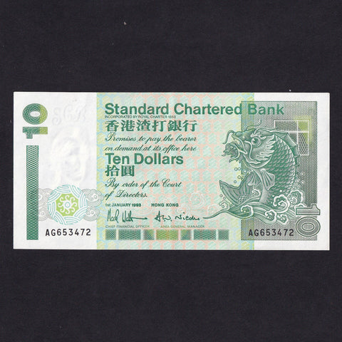 Hong Kong (P284a) $10, 1st January 1993, Standard Chartered Bank, UNC