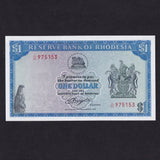 Rhodesia (P34b) $1, 1st November 1976, Rhodes watermark, UNC