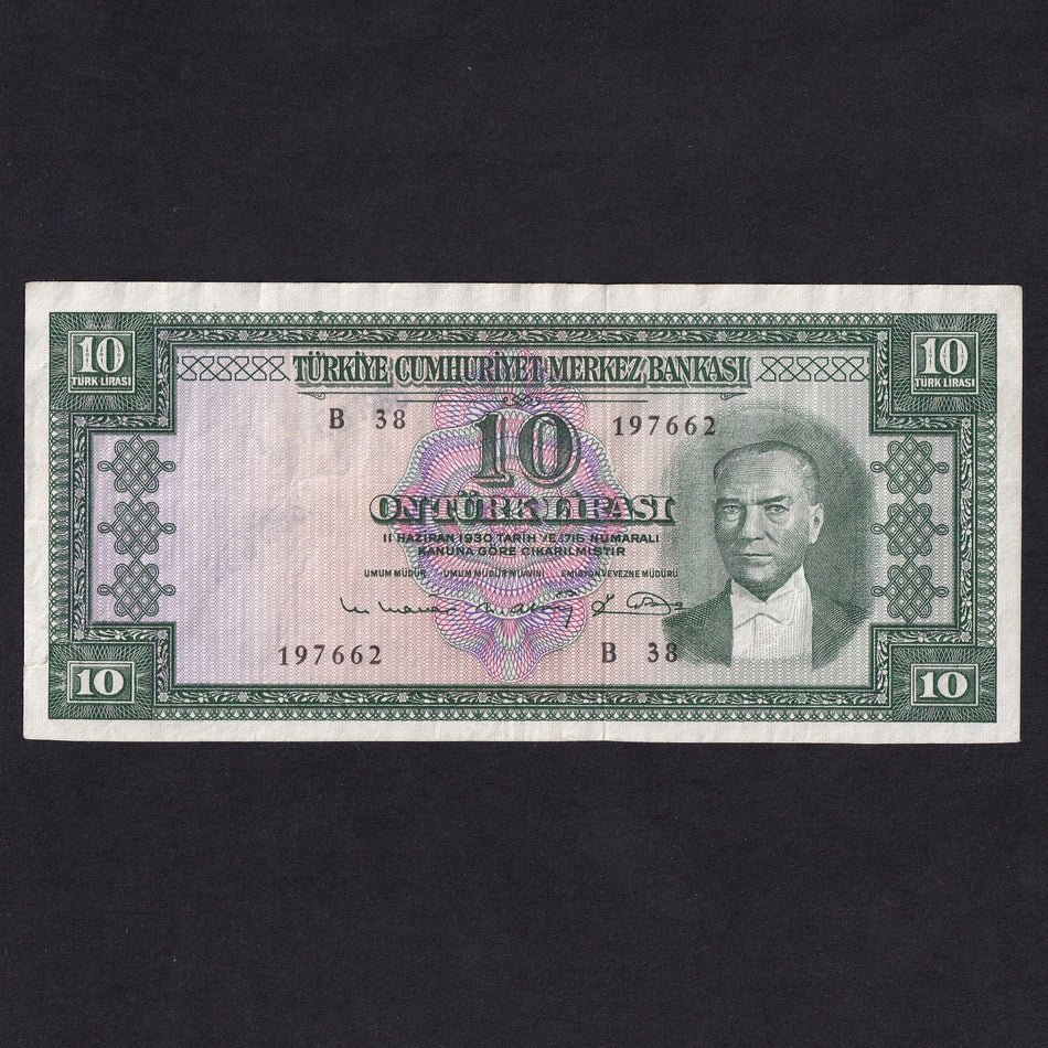 Turkey (P161) 10 Lira, series B38, back green, EF