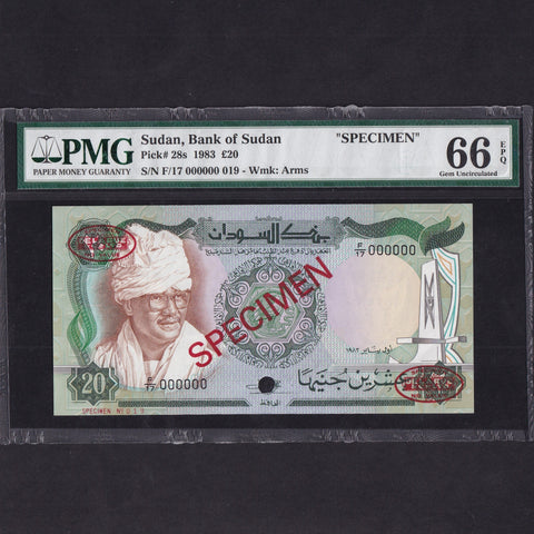 Sudan (P28s) £20 specimen, 1983, Nimeiry, PMG 66, UNC