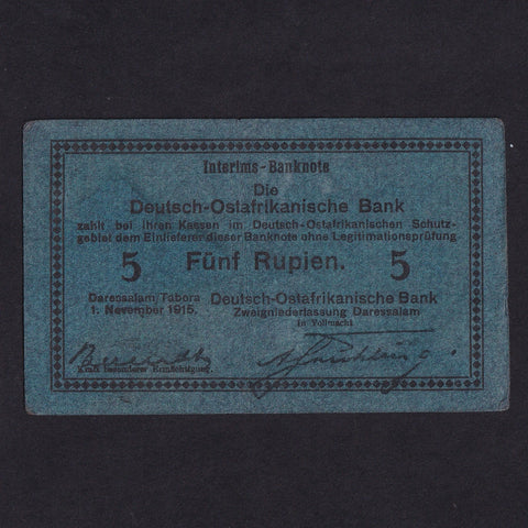 German East Africa (P35) 5 Rupien, 1st November 1915, Berendt-Fruh Ling signature with DOAB Ross.921A, Good VF