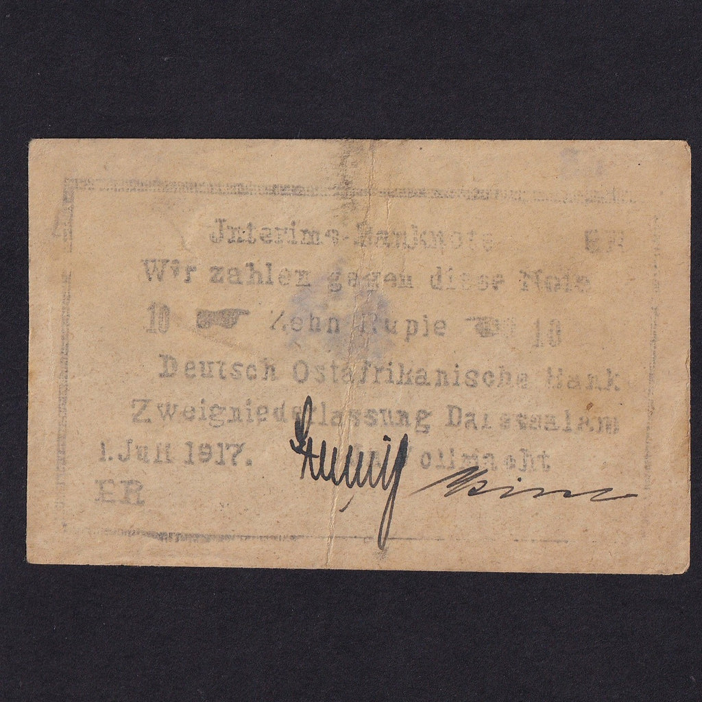 German East Africa (P43a) 10 Rupien bush note, 1st July 1917, Stelling- Kirst signatures, no.17972, Fine