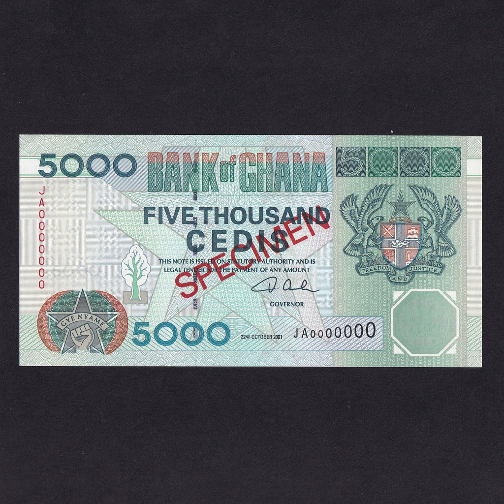 Ghana (P34a) 5000 Cedi specimen, 22nd October 2001, UNC