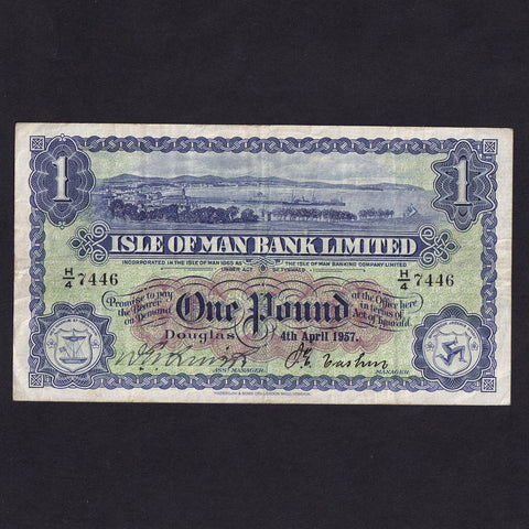 Isle of Man (P.6d) Isle of Man Bank Limited, £1, 4th April 1957, Quirk/ Cashin, M282, H/4 7446, Fine/ VF