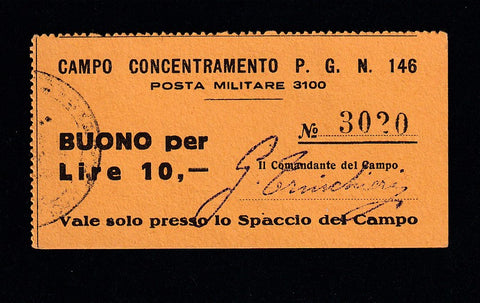 Italy, Campo Concentramento, 10 Lire, P. G. N. 146, WWII, Campbell 6246, EF