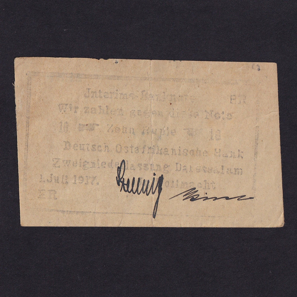 German East Africa (P43a) 10 Rupien bush note, 1st July 1917, Stelling- Kirst signatures, no.17064, Fine