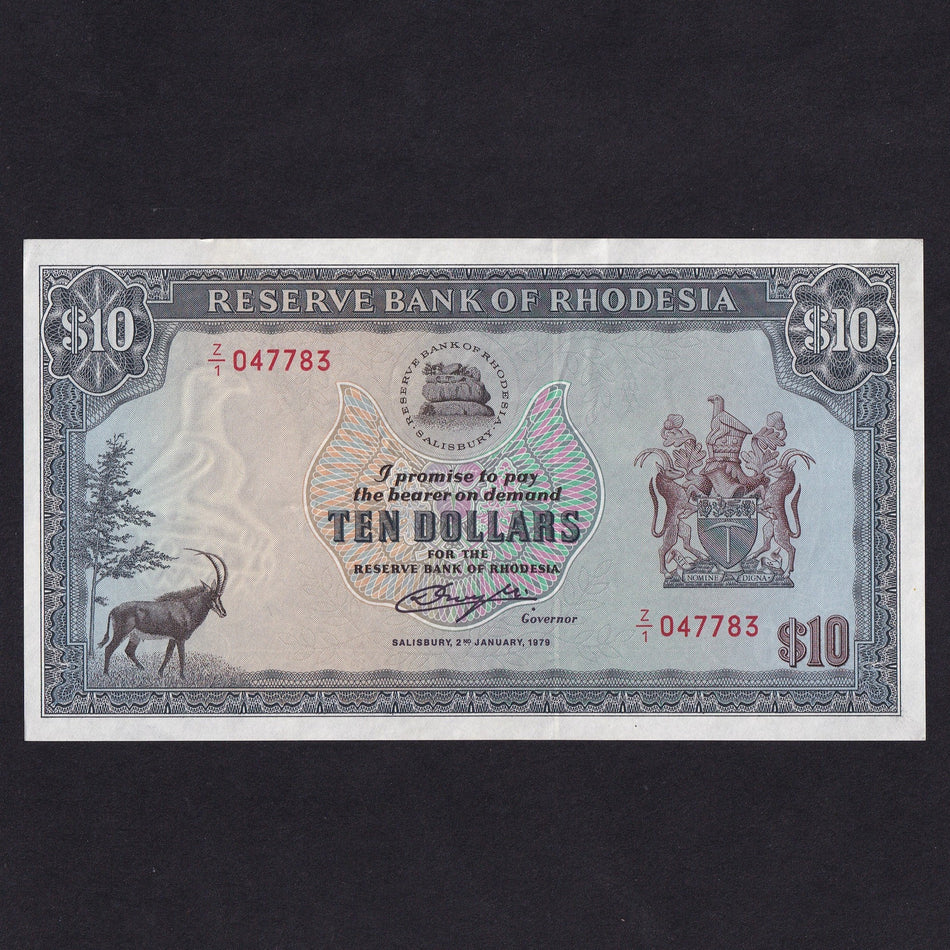 Rhodesia (P41) $10 replacement note, 2nd January 1979, Z/1, Good EF