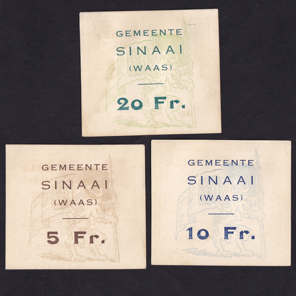 Belgium, WWII Emergency Issue, 5, 10 & 20 Franc, 1940, Sinnaai-Wass, SB1233-35, Good VF/EF