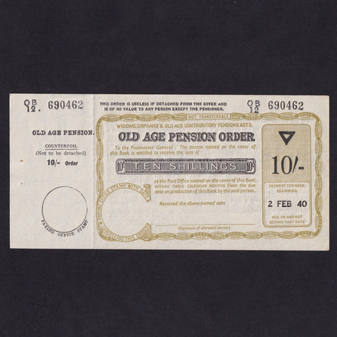 England, Old Age Pension Order, 10 Shillings, 2nd February 1940, OB12 690462, EF
