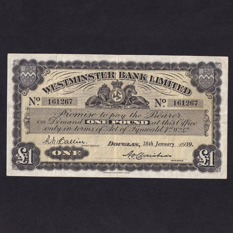Isle of Man (P23b) £1, Westminster Bank Limited, 18th January 1939, Christian/ Callin signatures, M309, A/VF