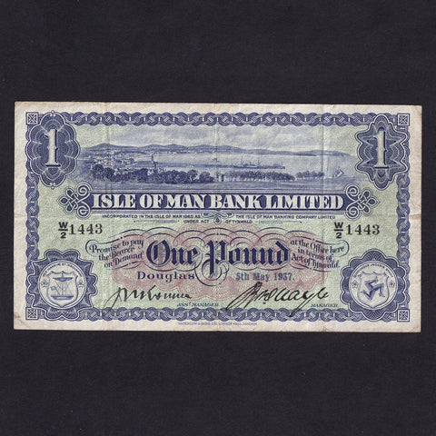 Isle of Man (P.6a) Isle of Man Bank Limited, £1, 5th May 1937, W/2 1443, Quayle/ Ronan signatures, M278, Good Fine