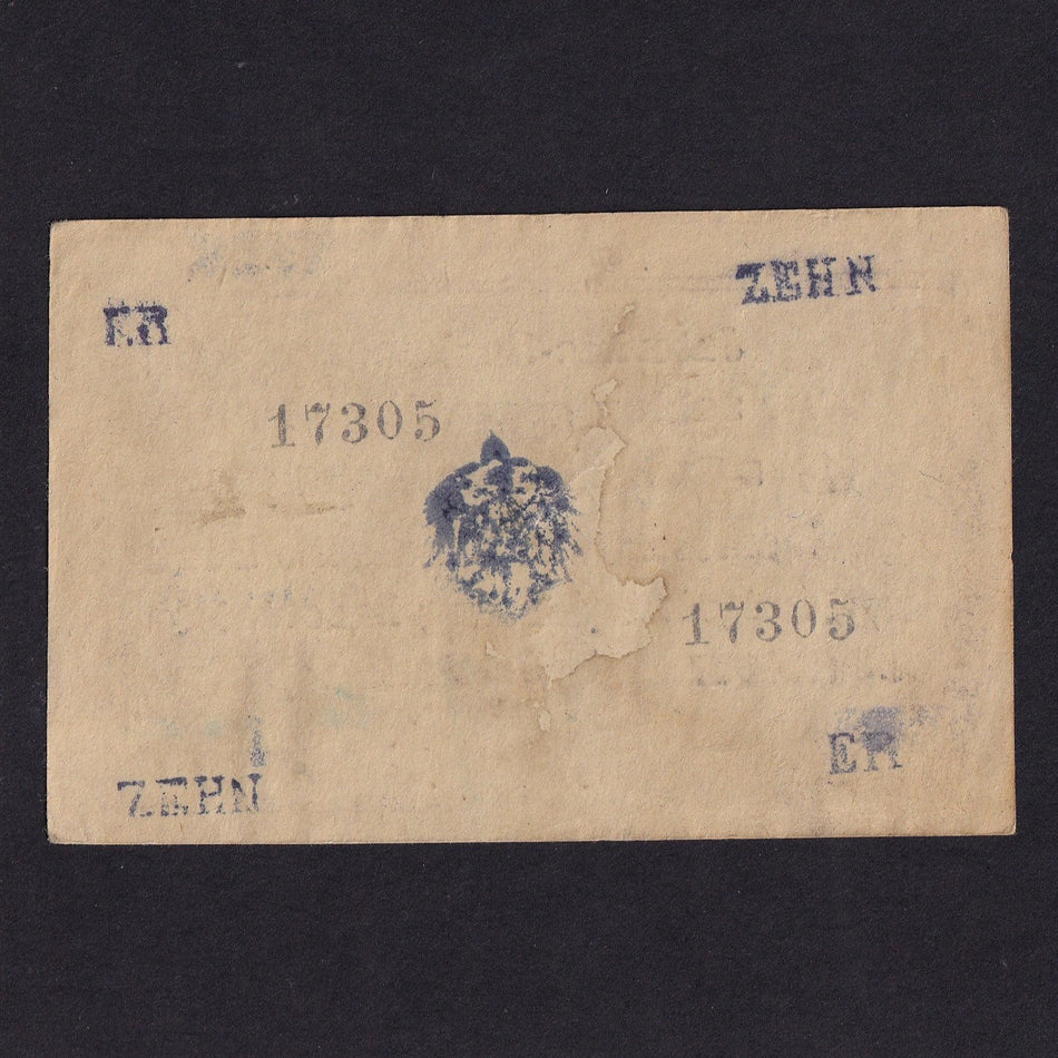 German East Africa (P43a) 10 Rupien bush note, 1st July 1917, Stelling/ Kirst signatures, no.17305, Fine