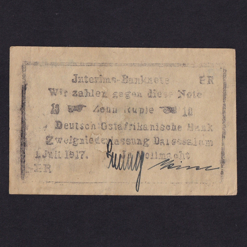 German East Africa (P43a) 10 Rupien bush note, 1st July 1917, Stelling/ Kirst signatures, no.17305, Fine