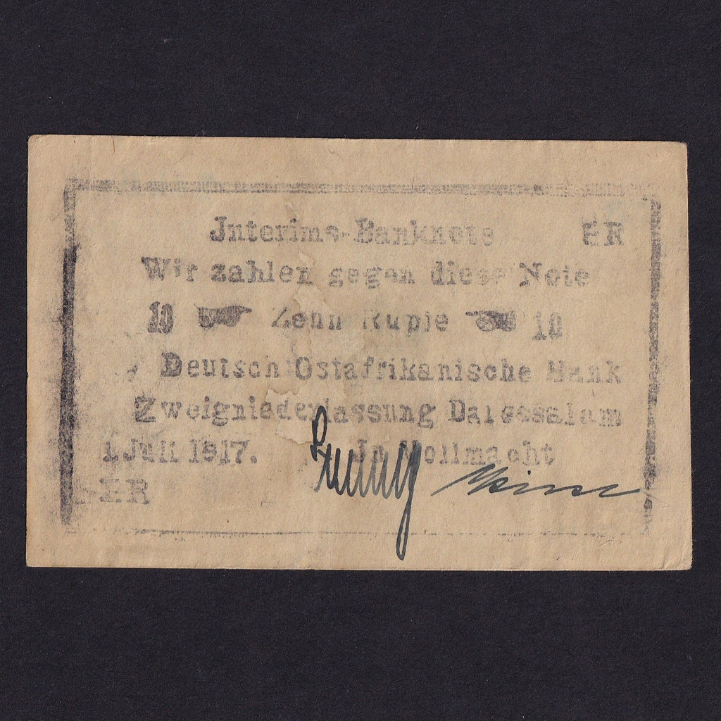 German East Africa (P43a) 10 Rupien bush note, 1st July 1917, Stelling/ Kirst signatures, no.17305, Fine