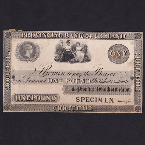 Ireland (P303p) Provincial Bank of Ireland, £1 proof on card, ND (c.1841-69), no signatures or serial, black SPECIMEN stamp, PMI PR34, Pick 303p, mounting traces on reverse, A/EF