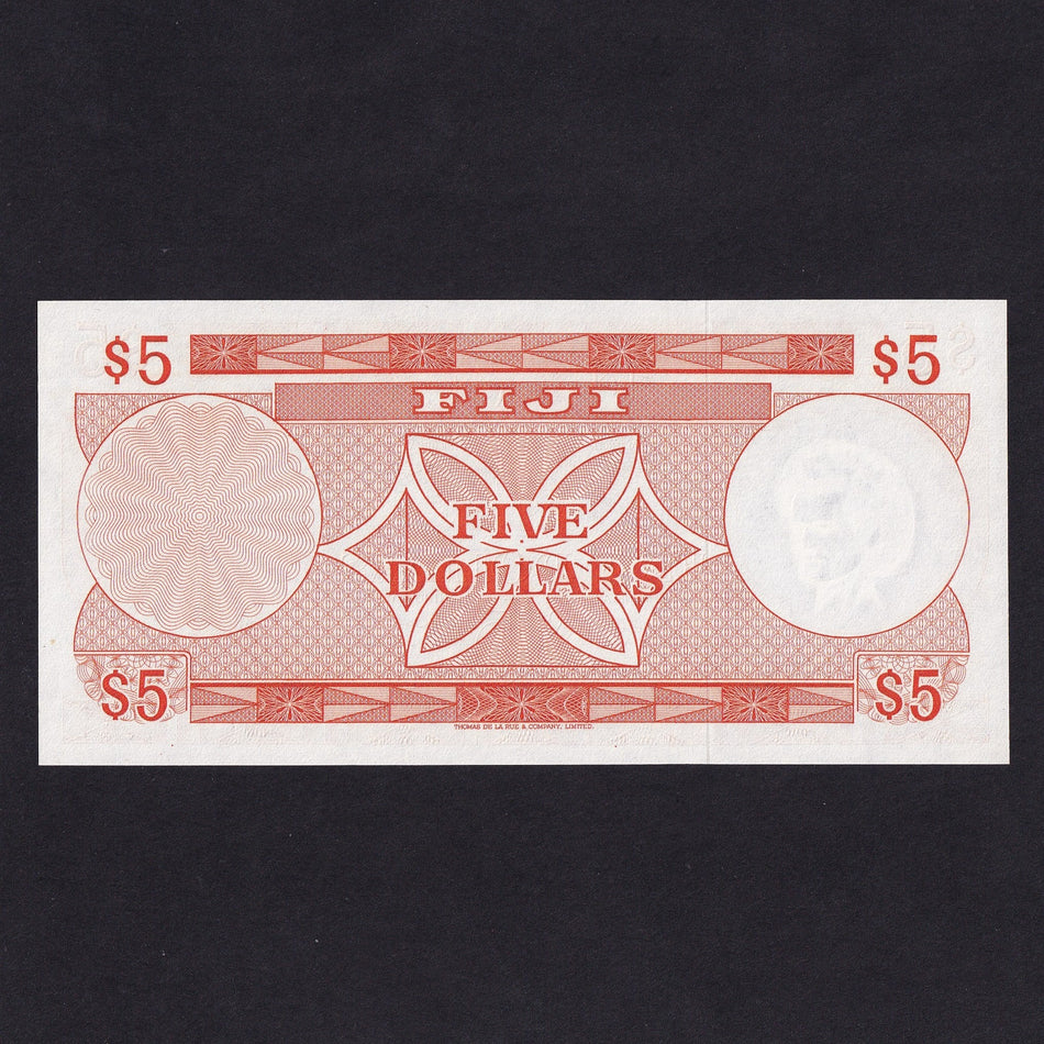 Fiji (P.73c) $5, 1974, for the Central Monetary Authority of Fiji, QEII, A/4 414316, Barnes/ Tomkins signatures, UNC