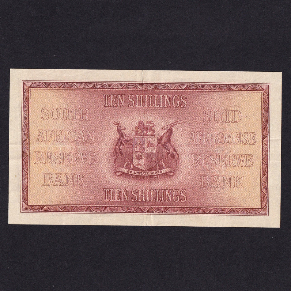 South Africa, 10 Shillings reverse, 14th November 1947, last date, E/96 121292, Pick 92e, folds, A/EF