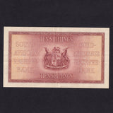 South Africa, 10 Shillings reverse, 14th November 1947, last date, E/96 121292, Pick 92e, folds, A/EF