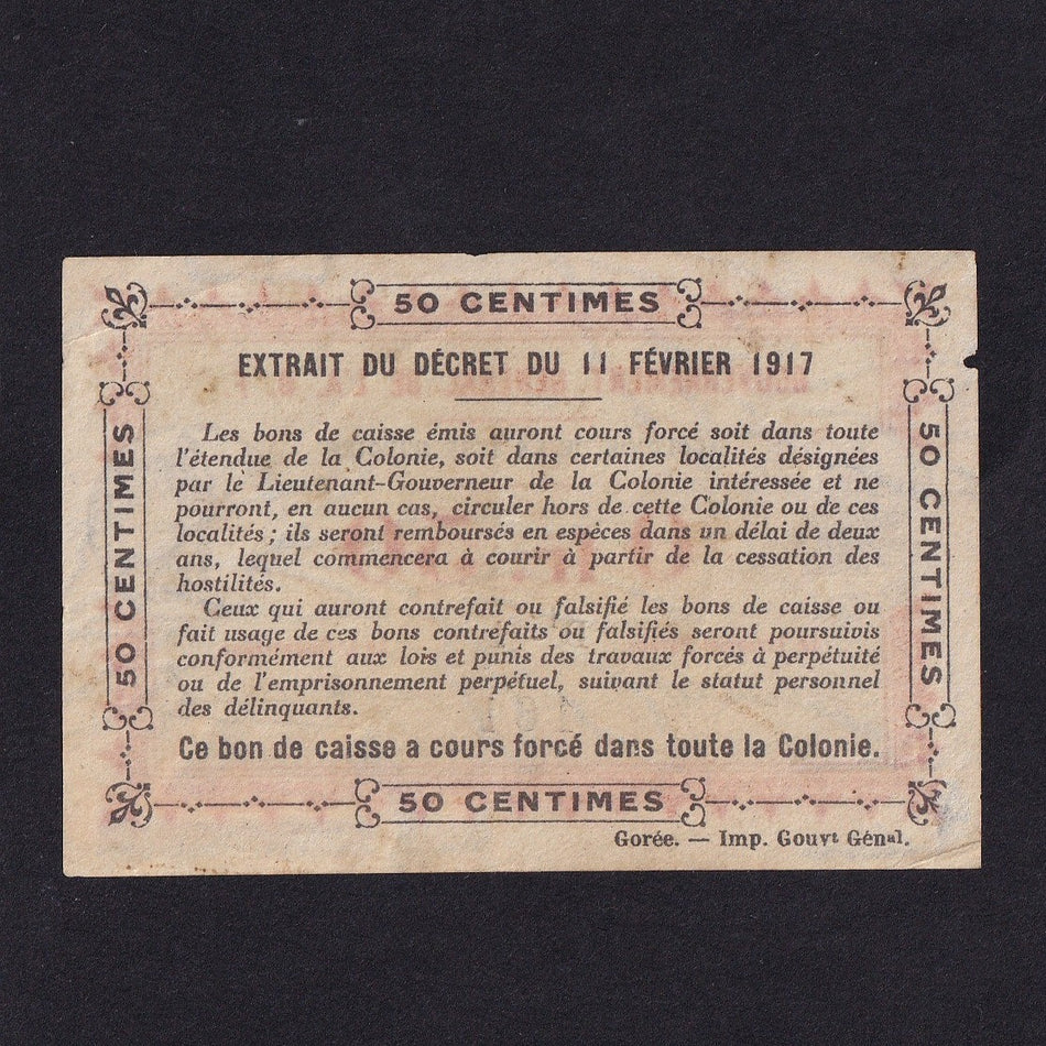 Ivory Coast (P.1b) 50 Centimes, 1917, laurel leaves watermark, edge hole, otherwise VF