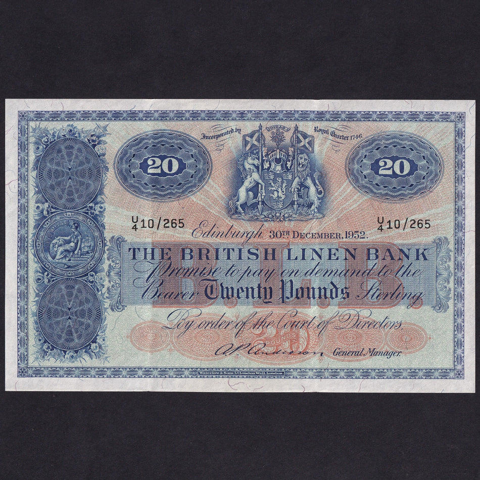 Scotland (P159b) British Linen Bank, £20, 30th December 1952, U10/265, BL68e, EF