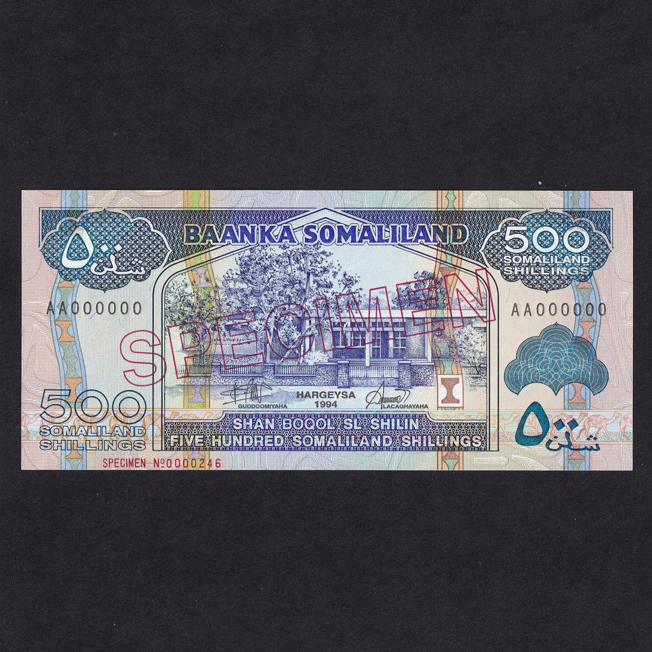 Somaliland (P.6s) 500 Shillings specimen, 1994, UNC