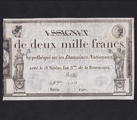 France (Assignats, PA81) 2000 Francs, 1795, Series 1402, Bertin, Good VF