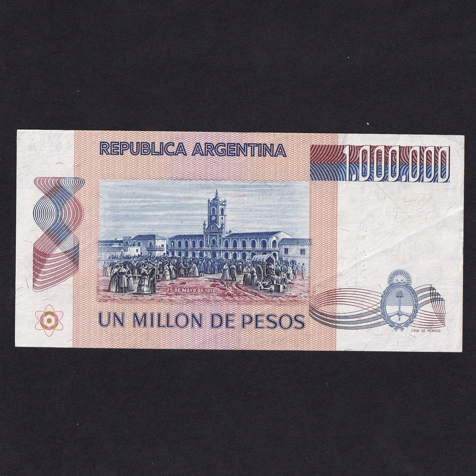 Argentina (P310) 1 Million Peso error, 1981-83, misplaced print, EF