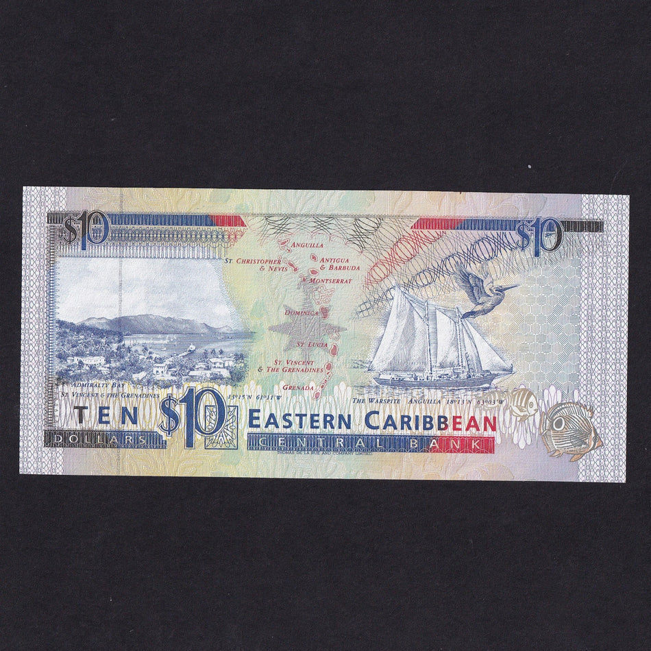 East Caribbean (P27a) $10, wide building, A suffix: A125570A, UNC