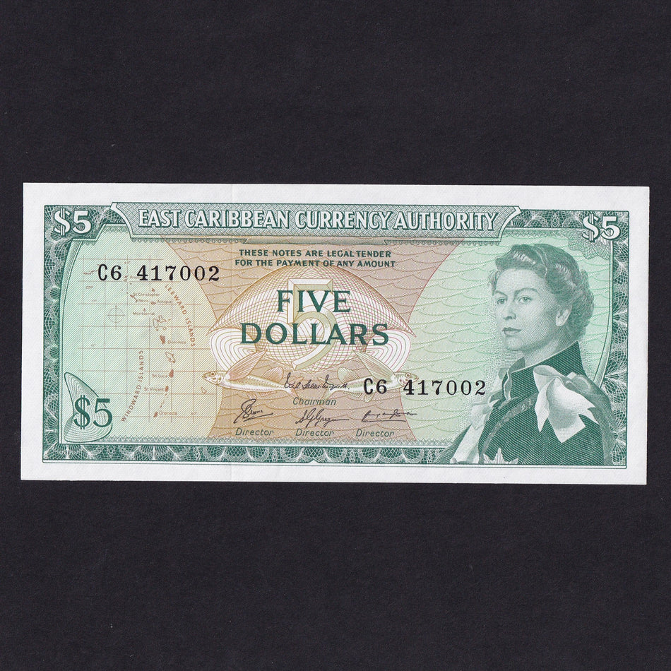 East Caribbean (P14g) $5, variety 3, signature 8, UNC