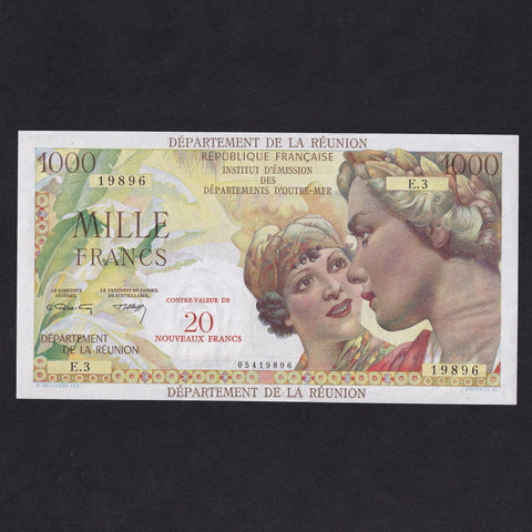 Reunion (P55b) 20 Nouveaux Francs, 1971, Postel-Vinnay/ Clappier signatures, E.3 19896, gdef