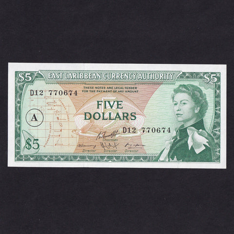 East Caribbean (P14i) $5, QEII, variety 3, code letter A, UNC