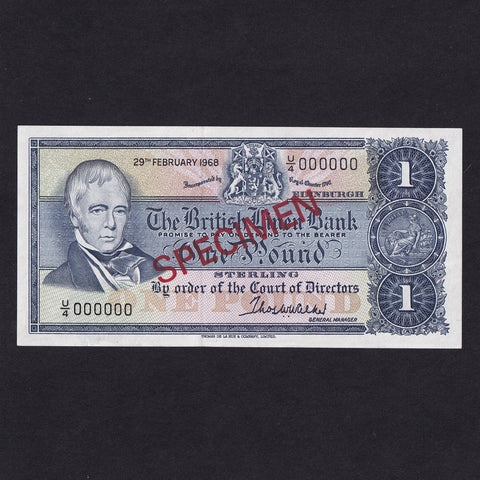 Scotland (P169) British Linen Bank, £1 specimen, 29th February 1968, U/4 000000, PMOS BL75S, UNC