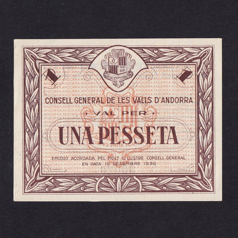 Andorra (P6) 1 Peseta, 19th December 1936, No.000206, UNC