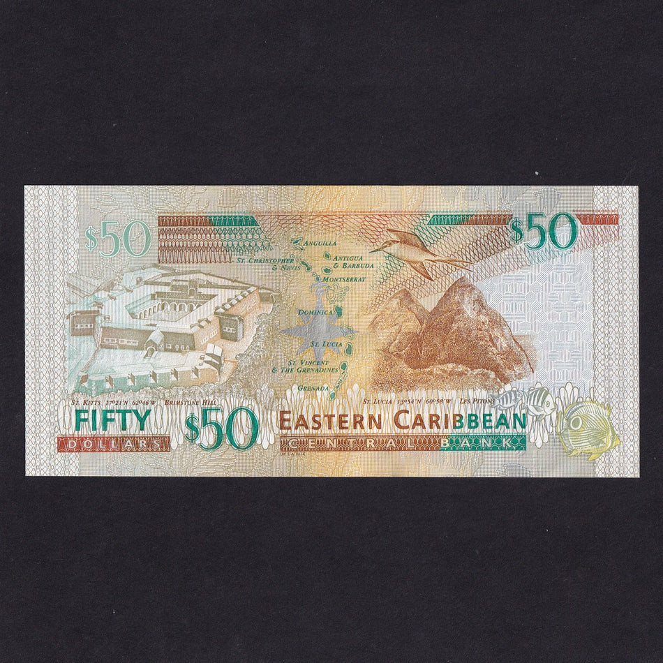 East Caribbean (P54b) $50, 2015, wide segmented thread, UNC
