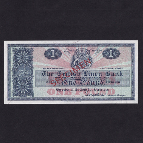 Scotland (P168) The British Linen Bank, £1 specimen, 13th June 1967, BL71cS, UNC