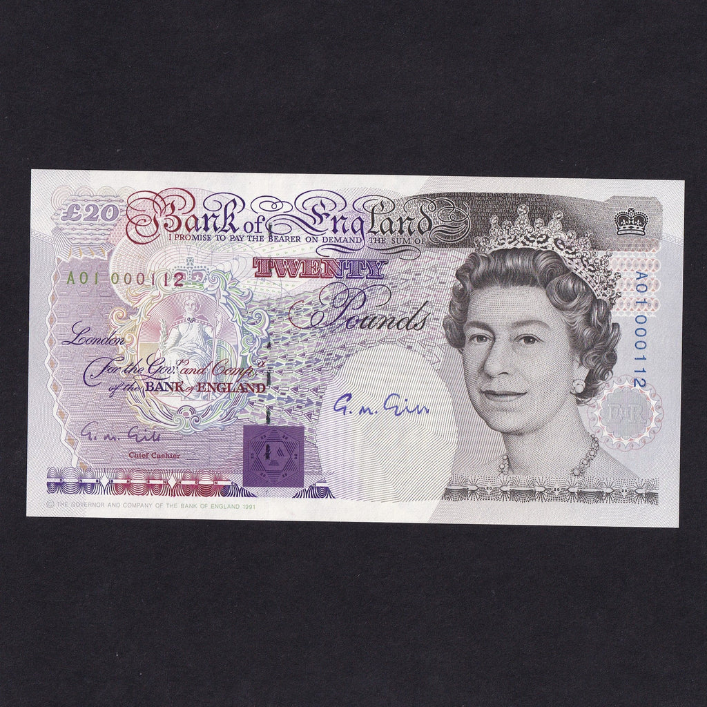 Bank of England (B358) Gill, £20 A01 000112 , autographed by Gill, rare & low serial, UNC