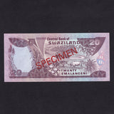 Swaziland (P17as) 20 Emalangeni specimen, King Mswati III 21st birthday commemorative, 19.4.68-19.4.89, Central Bank of Swaziland, A000000, UNC