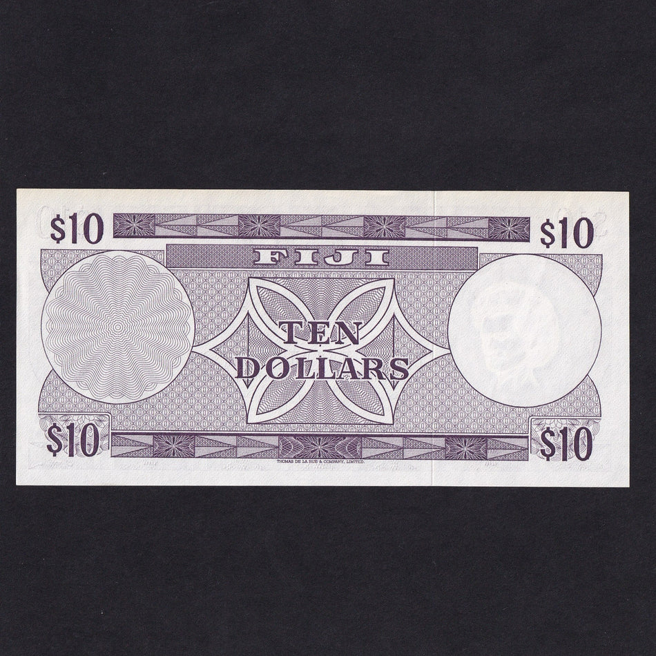 Fiji (P.74c) $10, Barnes/ Tomkins, A/6 491098, count crease, Good EF