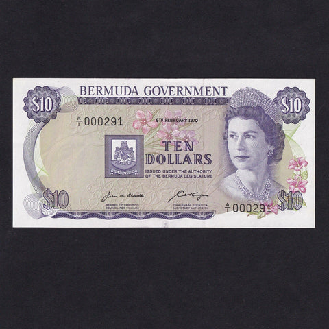 Bermuda (P25a) $10, 6th February 1970, QEII, A/1 000291, UNC