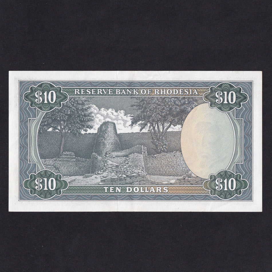 Rhodesia (P33d) $10, 8th May 1972, J/12 702962, Rhodes watermark, EF