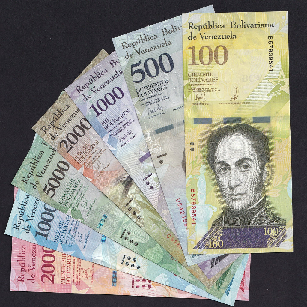 Venezuela (P93-99 types, some dates not in Krause) 100, 500, 1000, 2000, 5000, 10000 & 20000 Bolivares set (7 notes), 2016-17, UNC