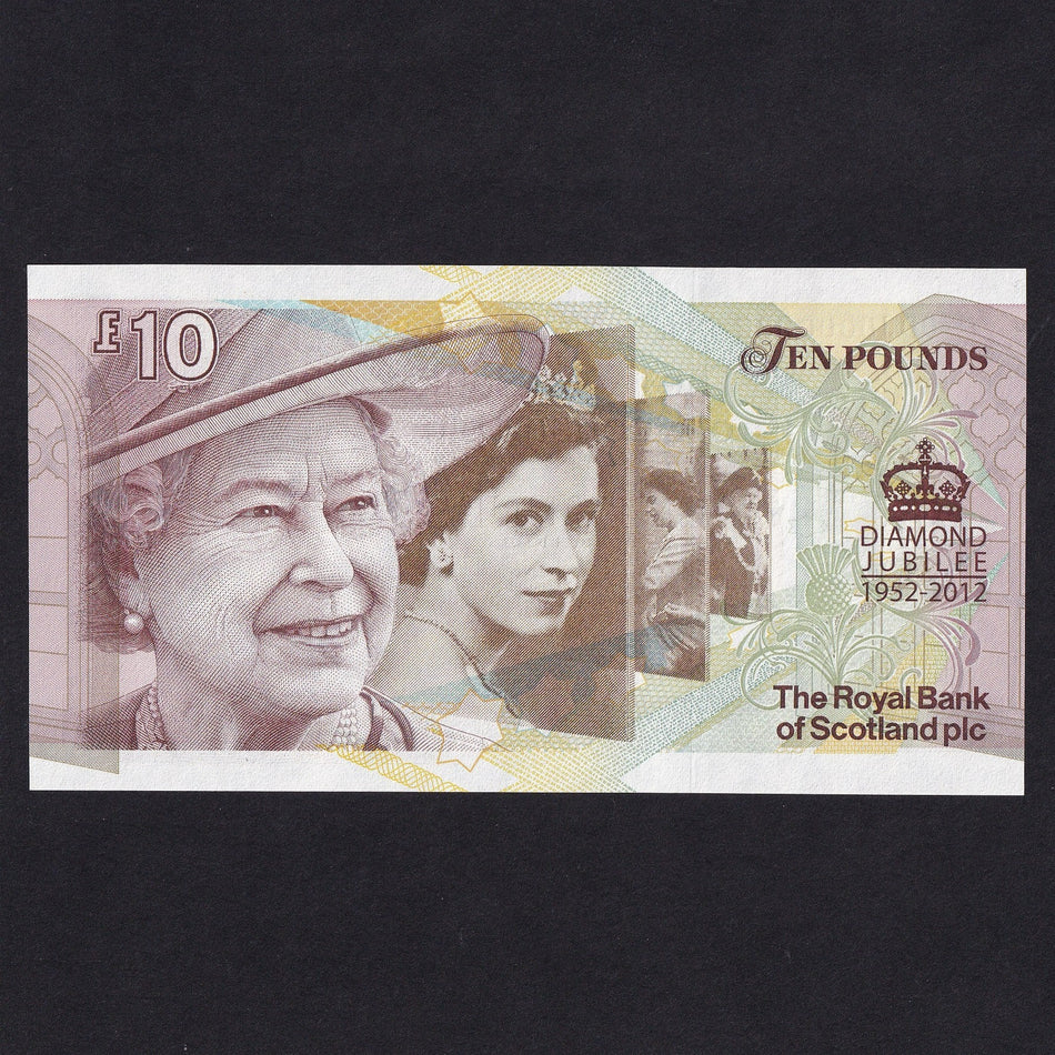 Scotland (P368) £10, 2012, QEII Diamond Jubilee Commemorative, superb low serial TQDJ 000037, RB104, UNC