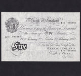 Bank of England (B270) Beale, £5, 22nd February 1952, X10 095885, count crease, UNC