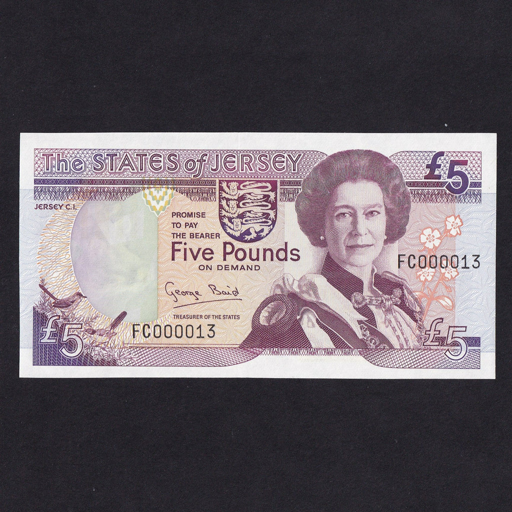 Jersey (P21a) £5, QEII, G. Baird, FC000013, UNC