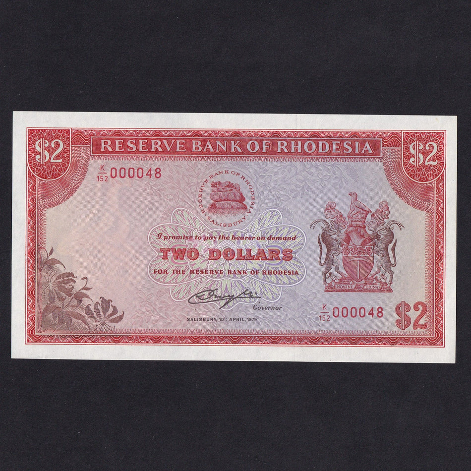 Rhodesia (P41) $2, 10th April 1979, K/152 000048, this is note 48 of the date, UNC