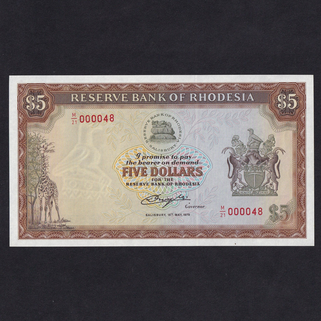 Rhodesia (P32d) $5, 15th May 1979, M/21 000048, this is note 48 of the date, UNC