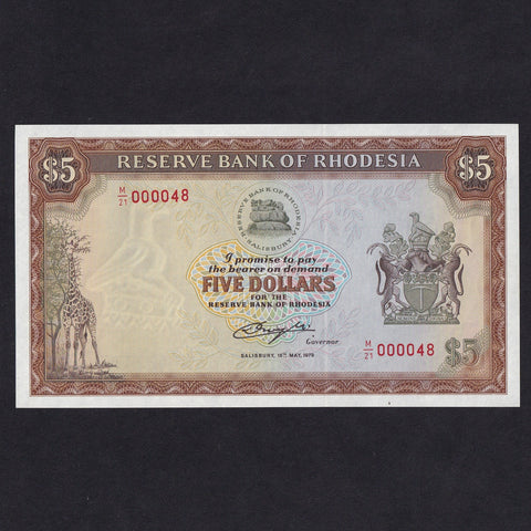 Rhodesia (P36a) $5, 15th May 1979, M/21 000048, this is note 48 of the date, UNC